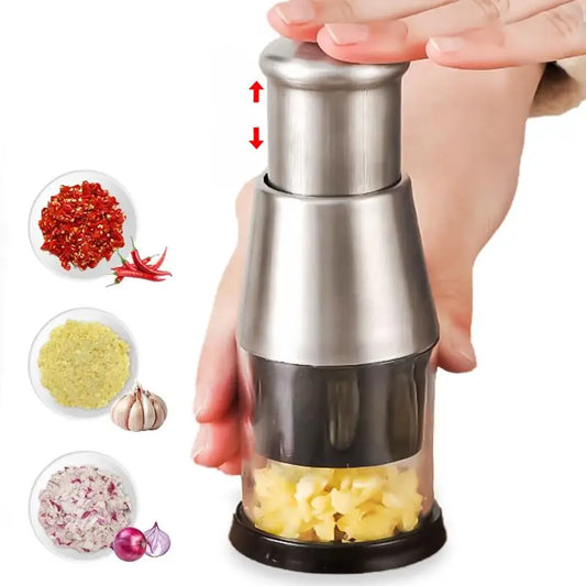 Small Garlic Chopper Stainless Steel Manual Pressed Garlic Cutter With Container Food Slicer Cutter For Onions Chili peppers