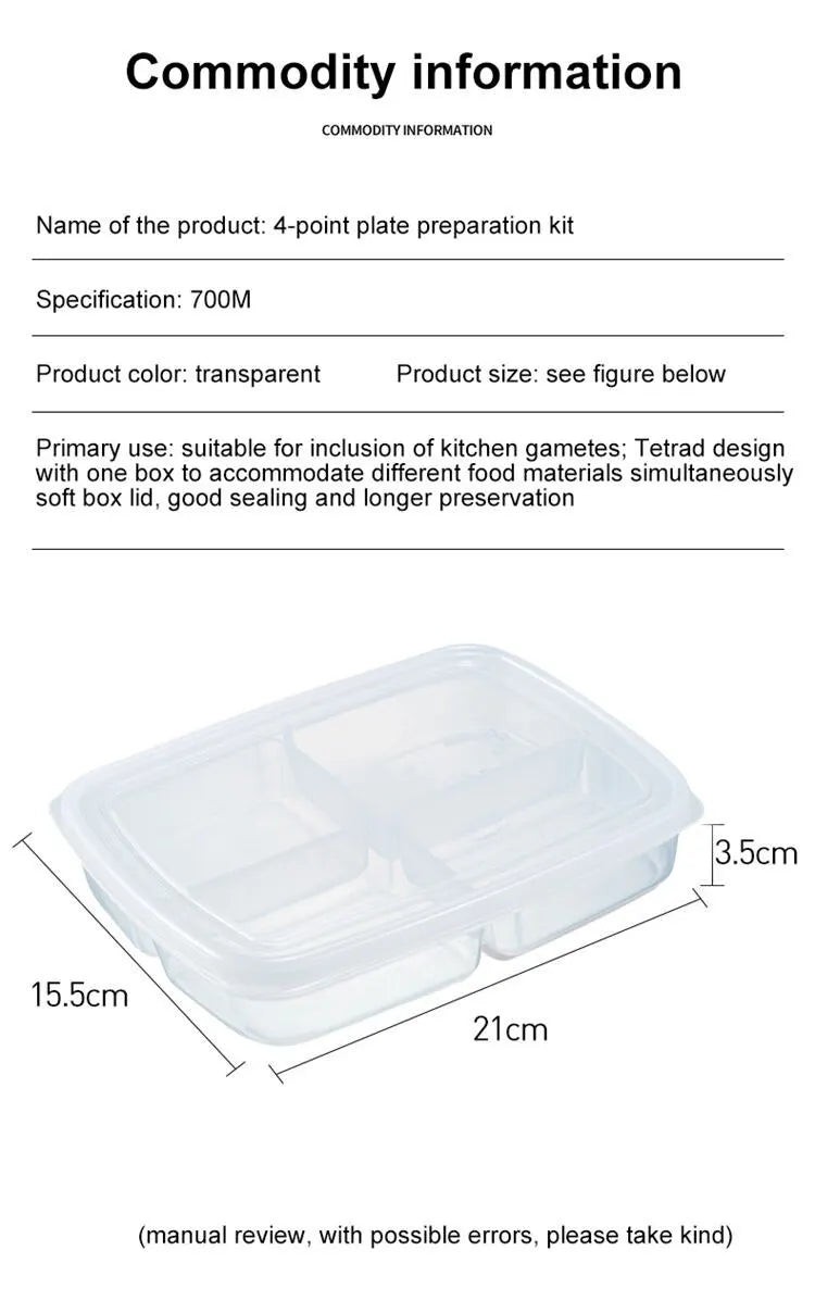 1pc Transparent Four Grid Refrigerator Large Capacity Storage Box Frozen Meat Compartment Food Sub-packed Kitchen Tools