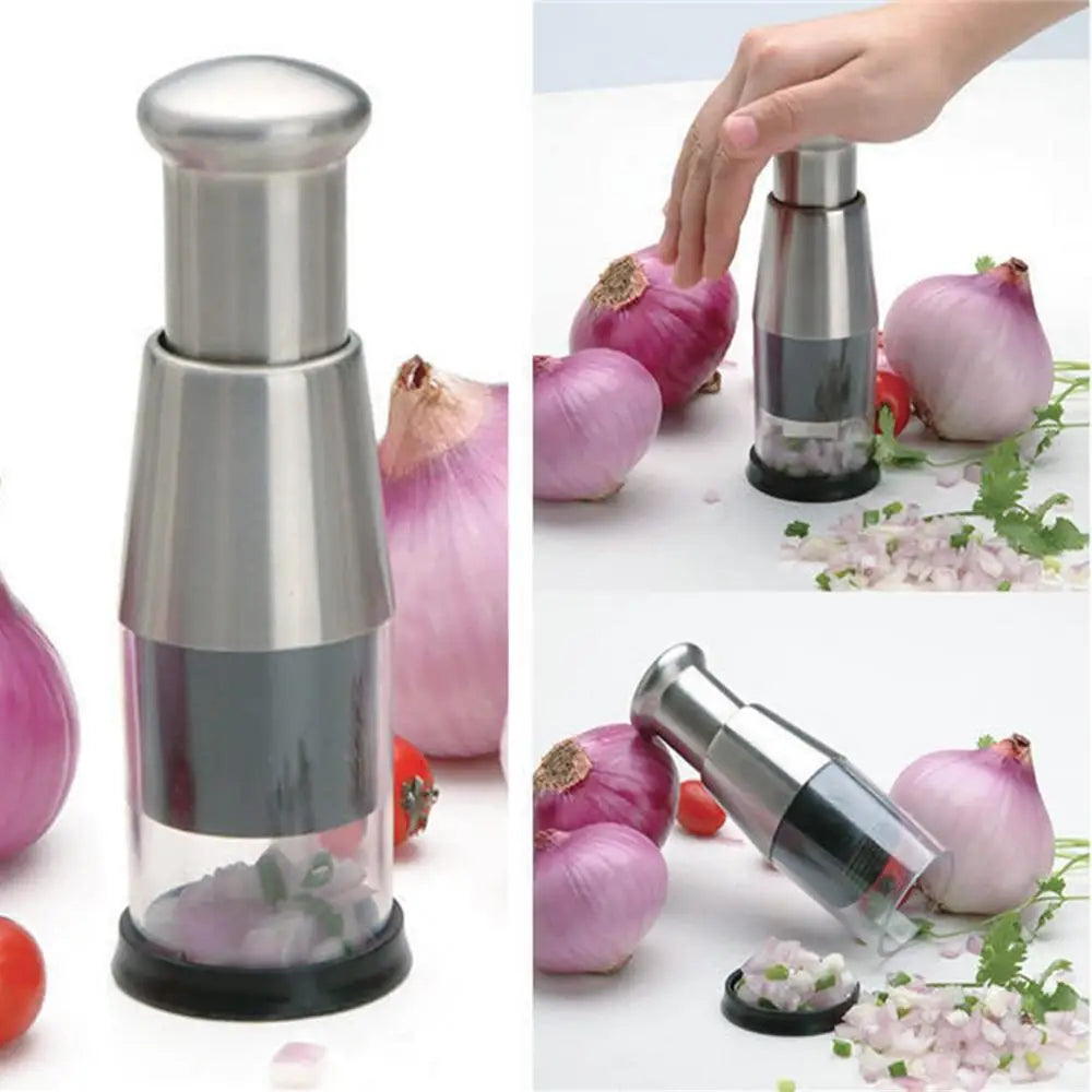 Small Garlic Chopper Stainless Steel Manual Pressed Garlic Cutter With Container Food Slicer Cutter For Onions Chili peppers