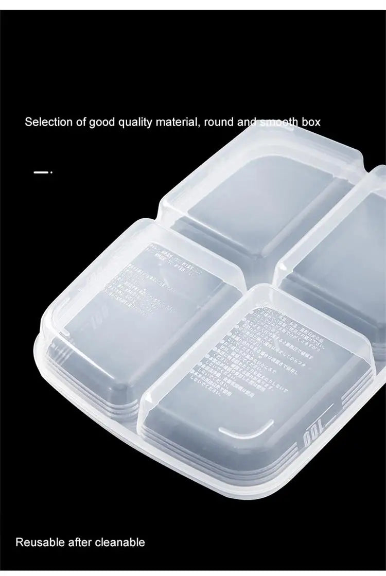 1pc Transparent Four Grid Refrigerator Large Capacity Storage Box Frozen Meat Compartment Food Sub-packed Kitchen Tools