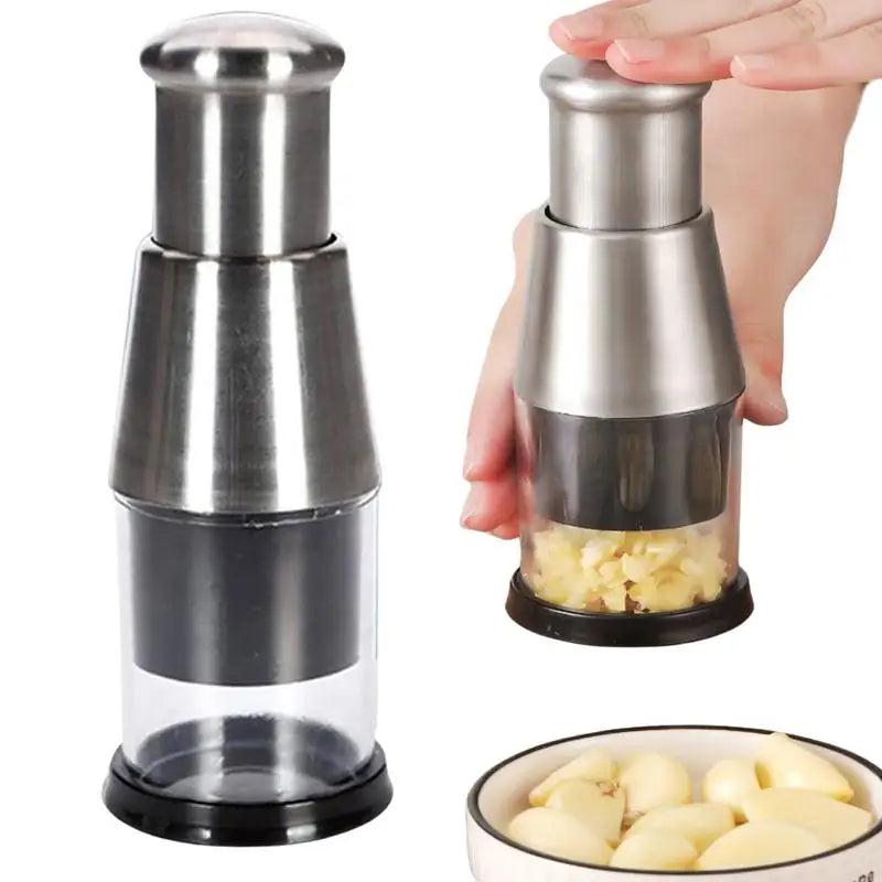 Small Garlic Chopper Stainless Steel Manual Pressed Garlic Cutter With Container Food Slicer Cutter For Onions Chili peppers