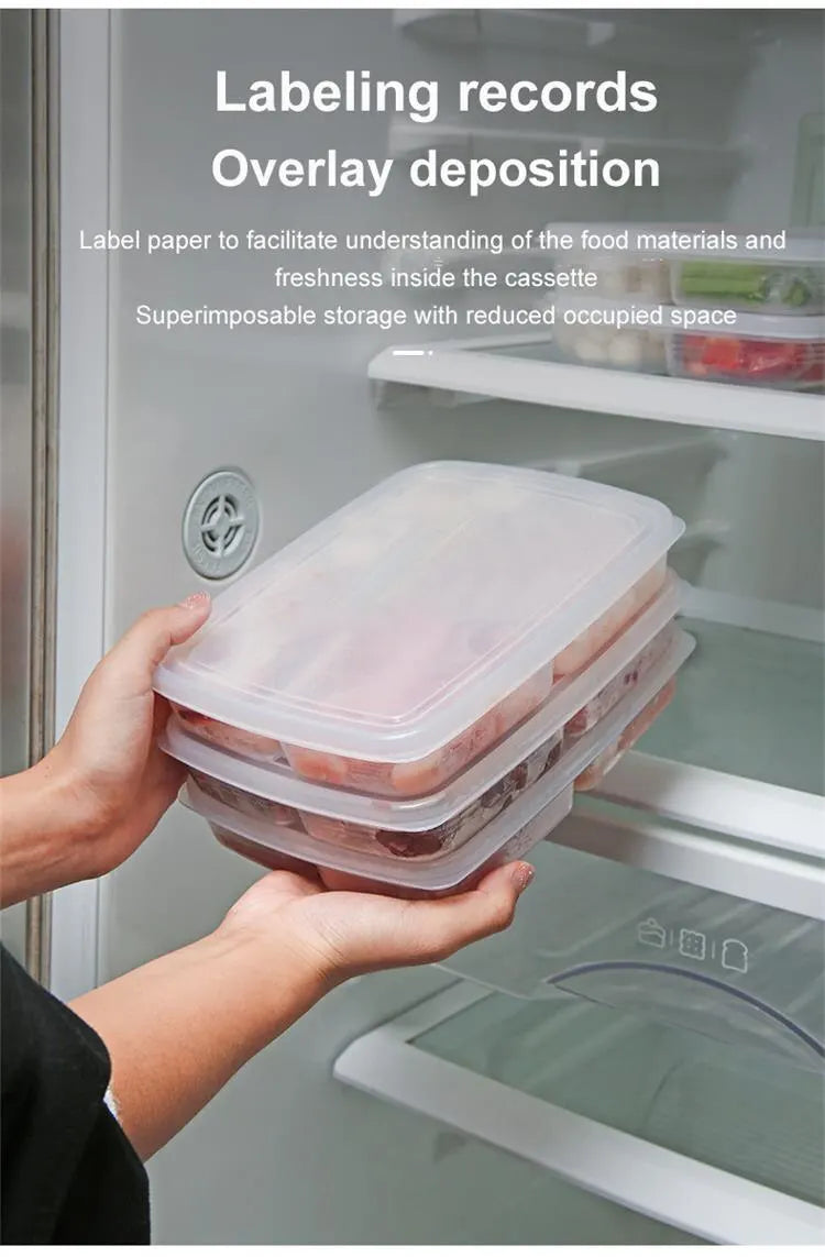 1pc Transparent Four Grid Refrigerator Large Capacity Storage Box Frozen Meat Compartment Food Sub-packed Kitchen Tools