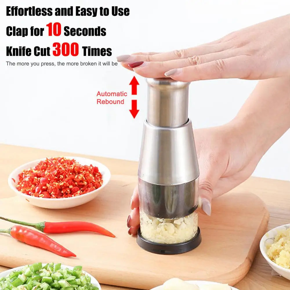 Small Garlic Chopper Stainless Steel Manual Pressed Garlic Cutter With Container Food Slicer Cutter For Onions Chili peppers