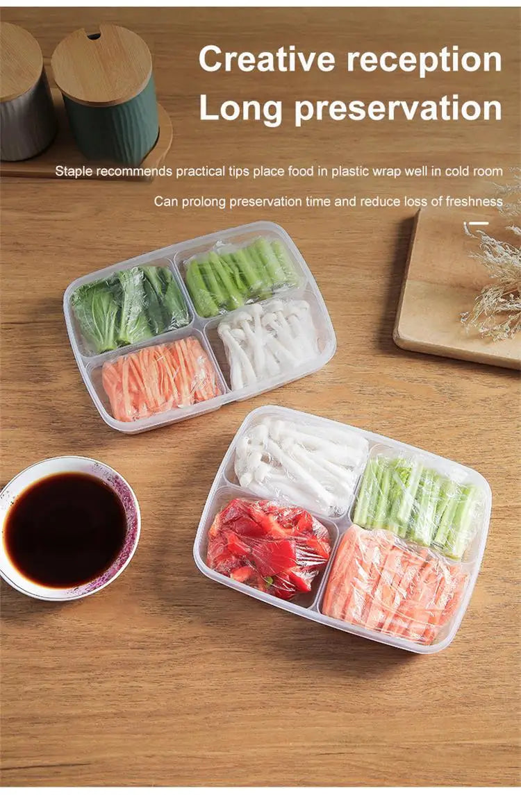 1pc Transparent Four Grid Refrigerator Large Capacity Storage Box Frozen Meat Compartment Food Sub-packed Kitchen Tools