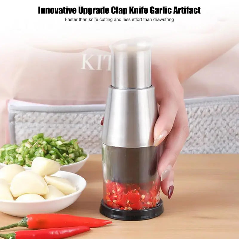 Small Garlic Chopper Stainless Steel Manual Pressed Garlic Cutter With Container Food Slicer Cutter For Onions Chili peppers